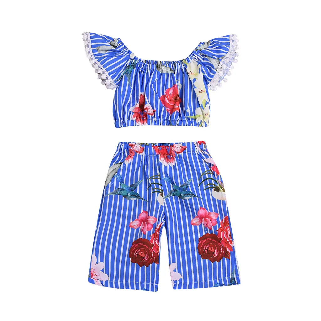 

newborn baby girl clothes summer casual brief Floral Printed Off Shoulder Tops Pants Outfits Set Clothes vetement enfant fille