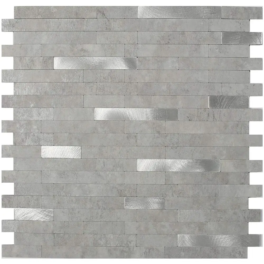 

Vividtiles Peel & Stick Stone Tile Backsplash - Metal Grey Brush Silver Design 5Sheet