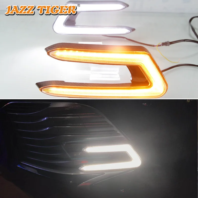 

JAZZ TIGER 2PCS Yellow Turning Signal Function 12V Car DRL Lamp LED Daytime Running Light Daylight For Toyota Camry 2018 2019