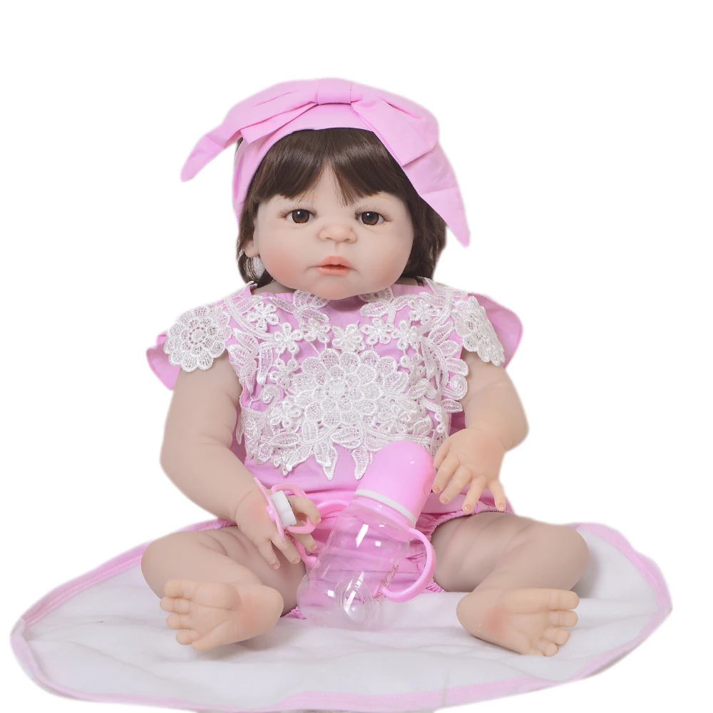 Fashion curly hair girl doll reborn 22" Full silicone vinyl body children play house toys bebe gift boneca reborn toys for child