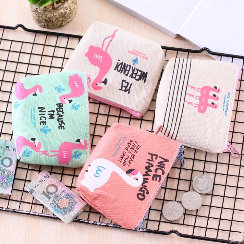 

2018 New women Cartoon coin purse wallet animal Style small canvas bags Flamingo Money Key holders Pouch Zipper Bag