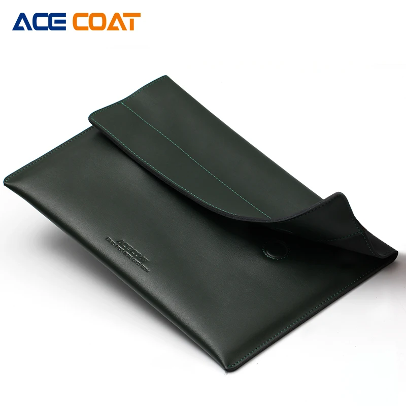 ACECOAT Split Leath Laptop Sleeve Case Bag With Handle Pockets For MacBook Air Pro 15 4