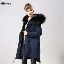 Длинная стильная модная темно-синяя зимняя теплая парка, женская модная меховая куртка, настоящий полностью енотовый воротник, верхняя одежда, пальто