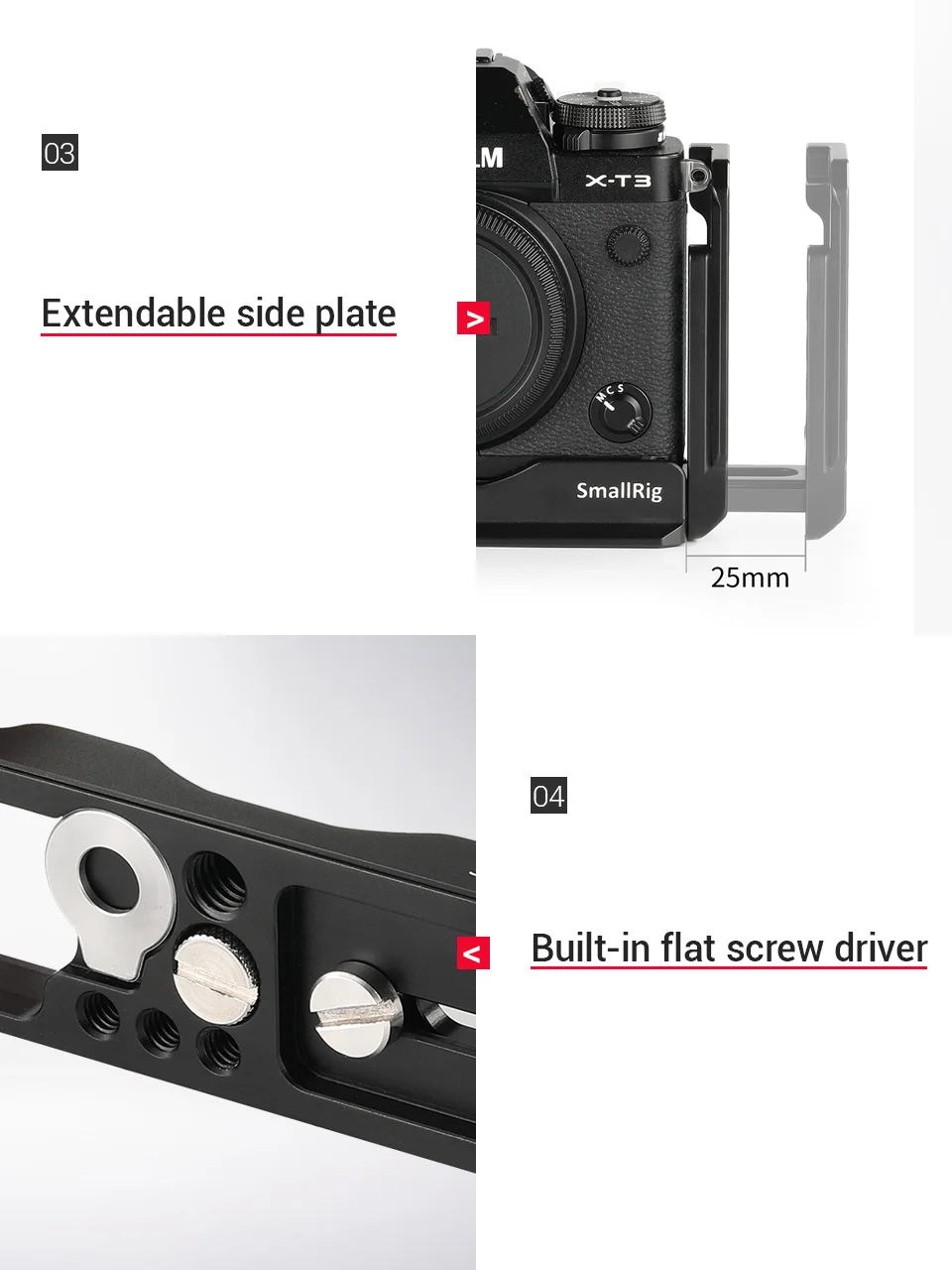 SmallRig X-T3/X-T2 Quick Release L-Bracket Plate for Fujifilm X-T3 and X-T2 Arca-Swiss Standard L Plate Mounting Plate-2253