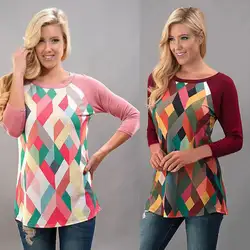 Женская футболка с рукавом три четверти и геометрическим принтом; свободные безрукавки с бриллиантами; Повседневная хлопковая футболка