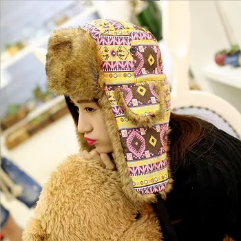 

Bomber Hat Women Winter Snow Hats Pom Pom Maple Leaf Trapper Aviator Cap Faux Fur Earflaps Russian Ushanka