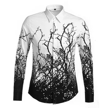 

Star Same Style Men's Personality Tree Pattern Long Sleeve Casual Shirt High Quality Royal Pattern Shirts Turn Down Collar Male