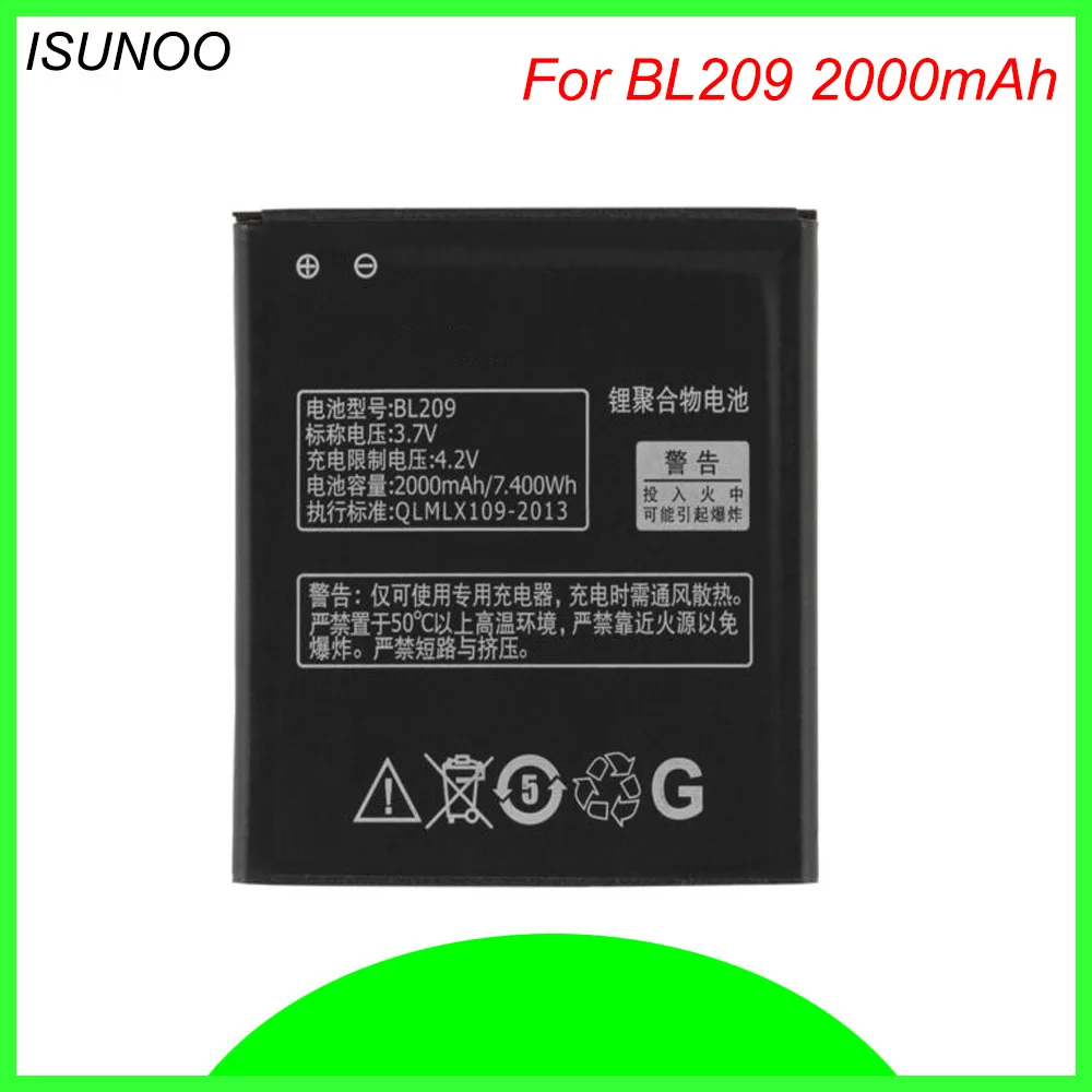 ISUNOO BL209 Аккумулятор для lenovo A706 A788T A820E A760 A516 A378T A398T 2000 мАч перезаряжаемый Сменный аккумулятор для мобильного телефона