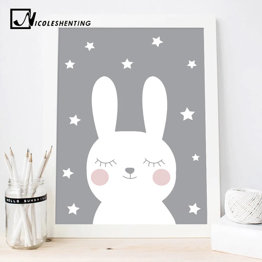 Cartoon Rabbit Heart Canvas Poster Nursery Art Print Girls Baby Room Decoration