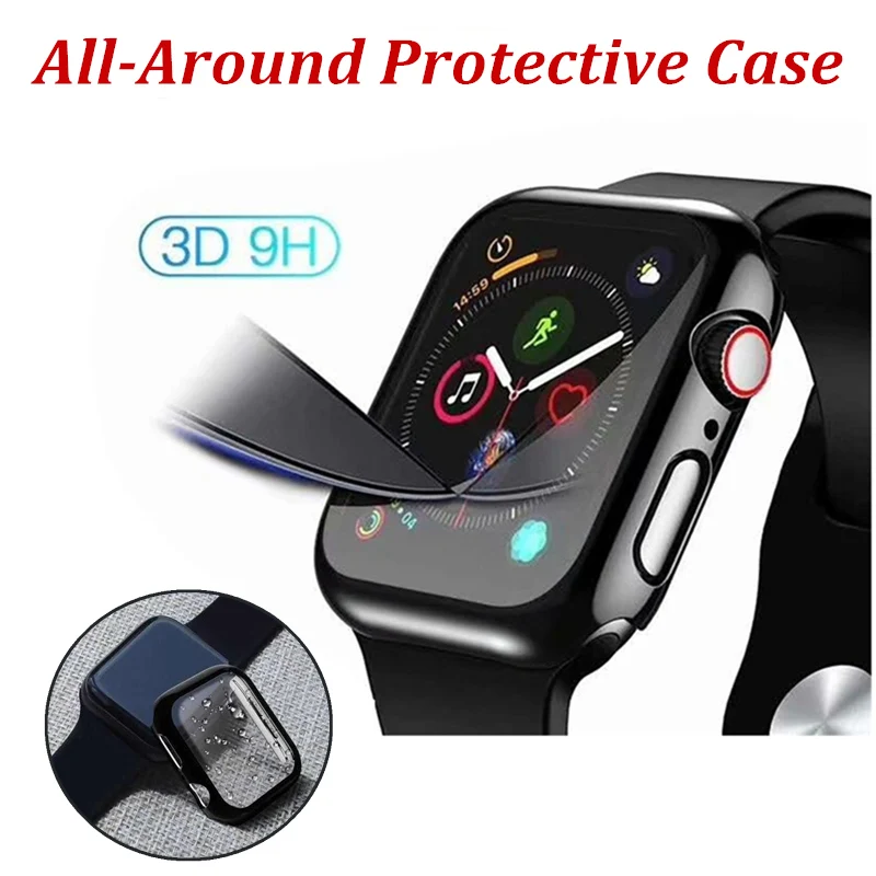 ПК чехол 3D закаленная пленка Экран Защитная крышка для Apple Watch серии 6/5/4/SE наручных
