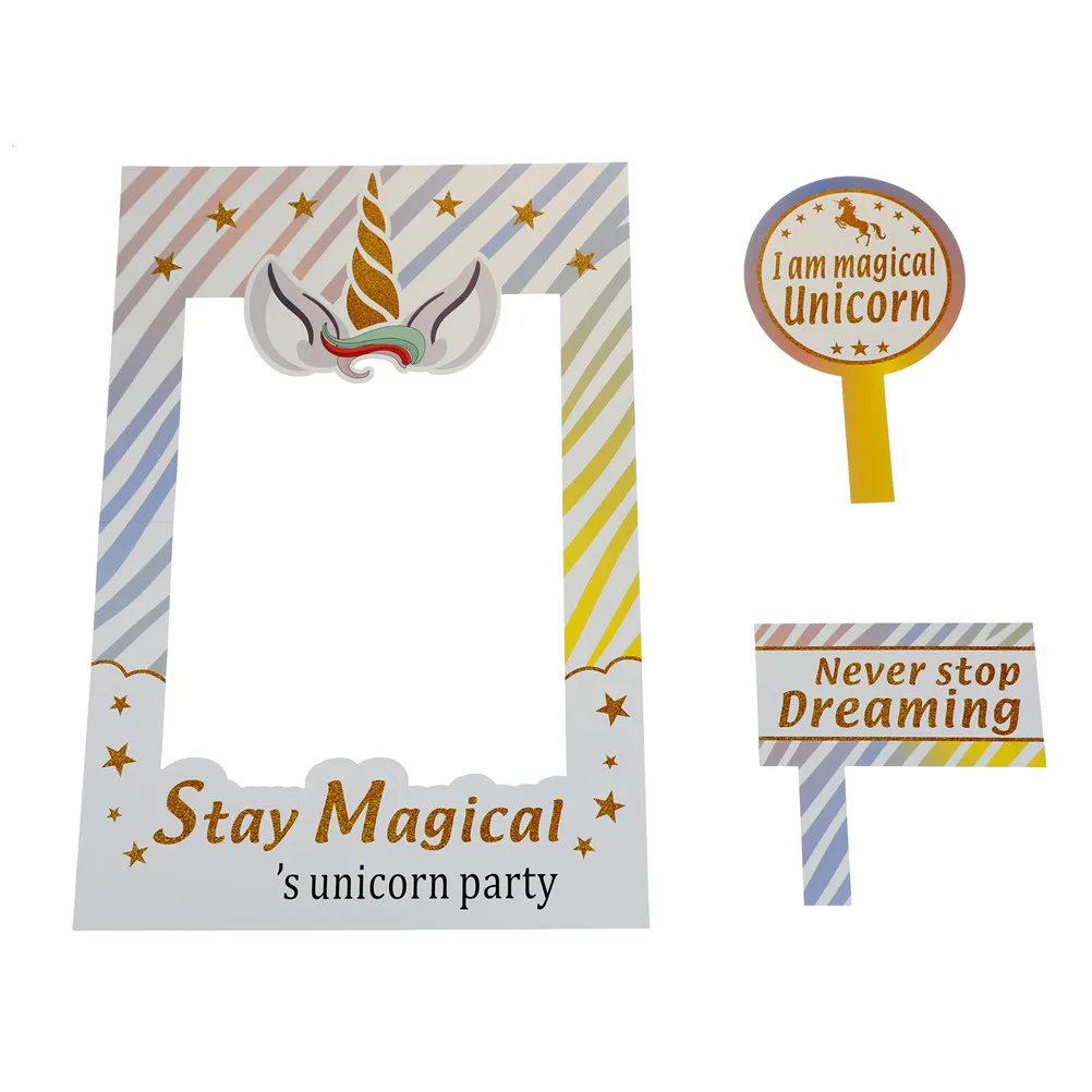 

1set Happy Birthday Party Decorations Kids Photobooth Props Party Favors Supplies Funny Unicorn Party Photo Booth Props Frame