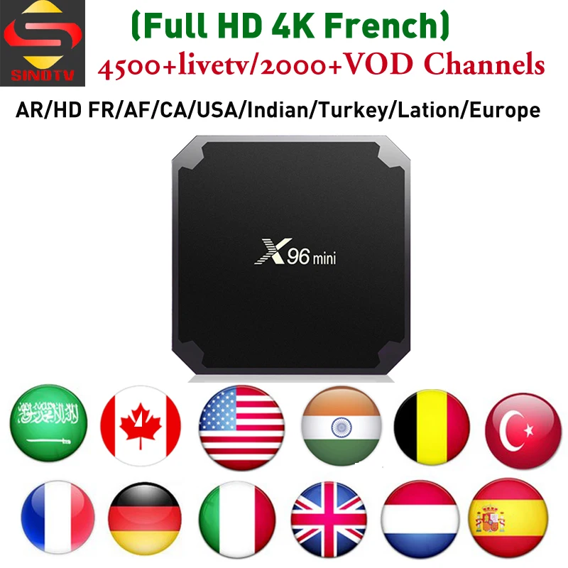 4 K HD Франция IP tv Box X96 mini с китайским ТВ-приложением для просмотра канадского арабский Европа aliban zavinian Portugal IP tv