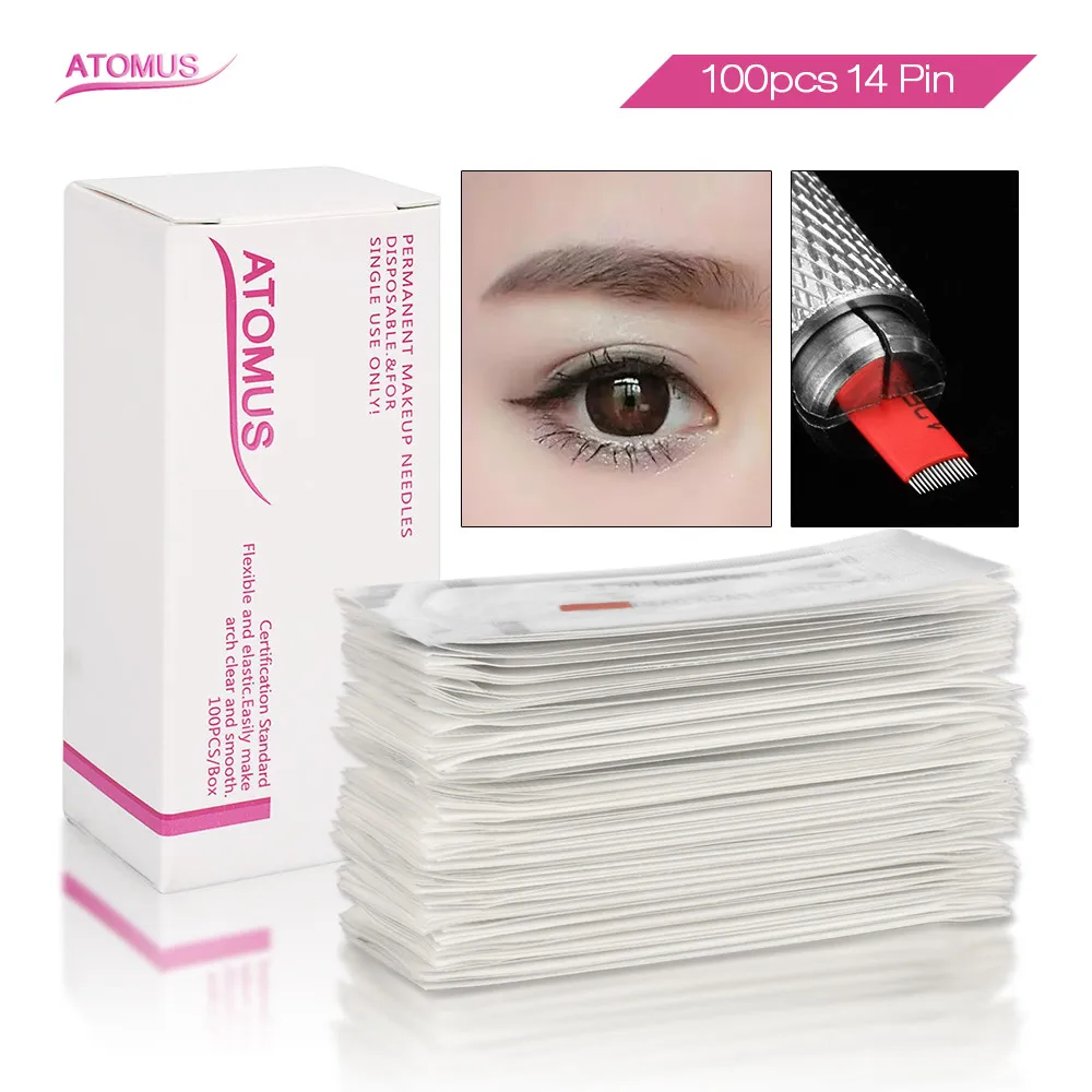 

Microblading Needles 100Pcs/Box Sterilization Red 14 Flat Blade Independent Packaging Micro Blading Eyebrow Maquillage Permanent