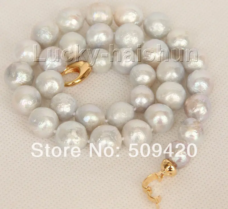 

~~ Free Shipping >>17" 12mm near round white Reborn keshi pearls necklace