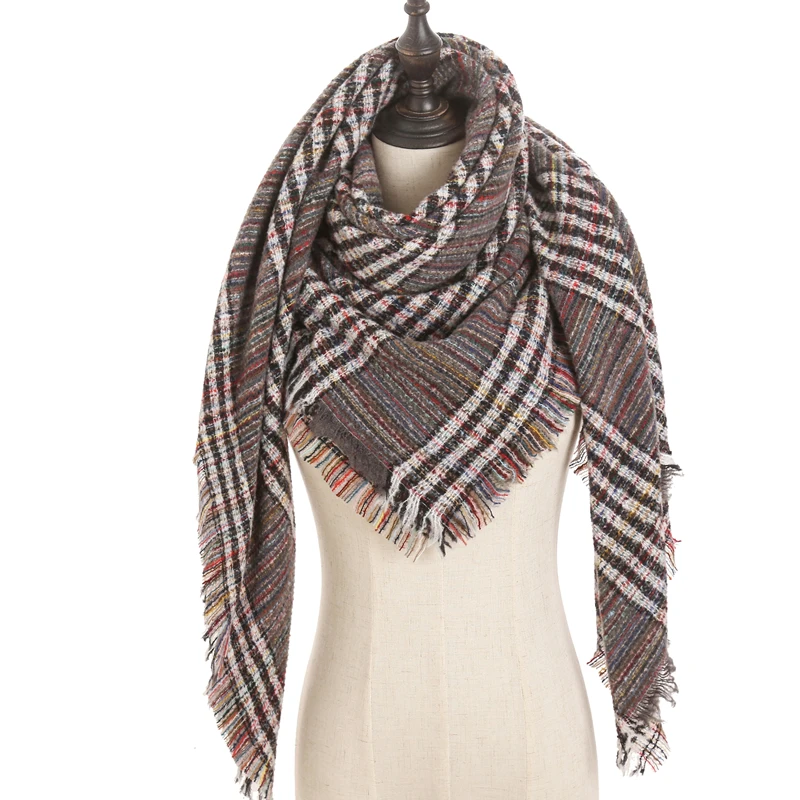 new designer brand women cashmere scarf triangle winter scarves lady shawls and wraps knit blanket neck striped foulard - Цвет: E13