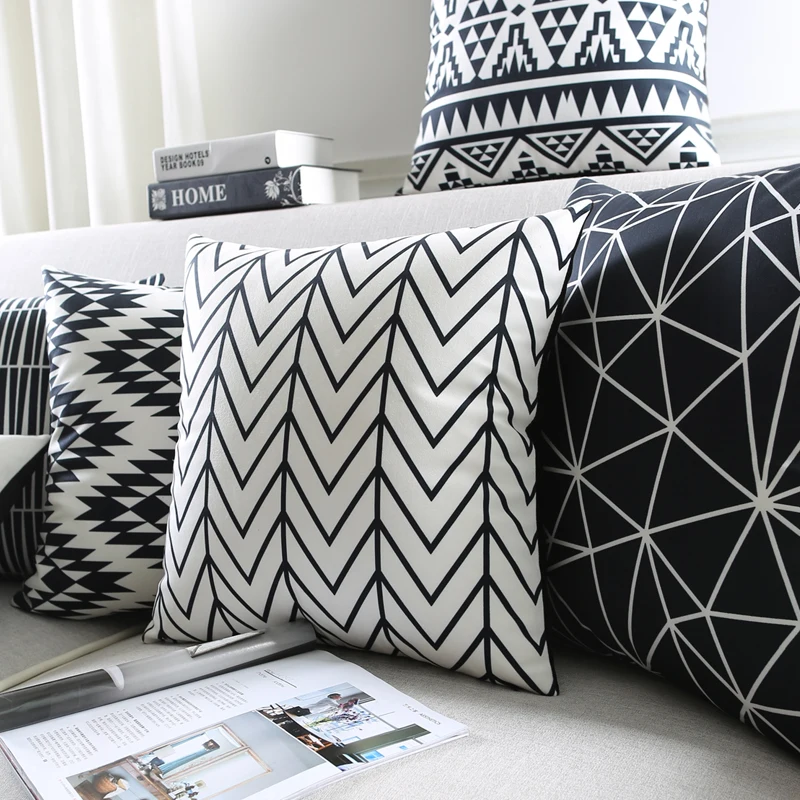 

Black White Cushion Covers Home Decorative Pillows Case Geometric Pattern Throw Pillows Cover Map Velvet Pillow Case For Sofa