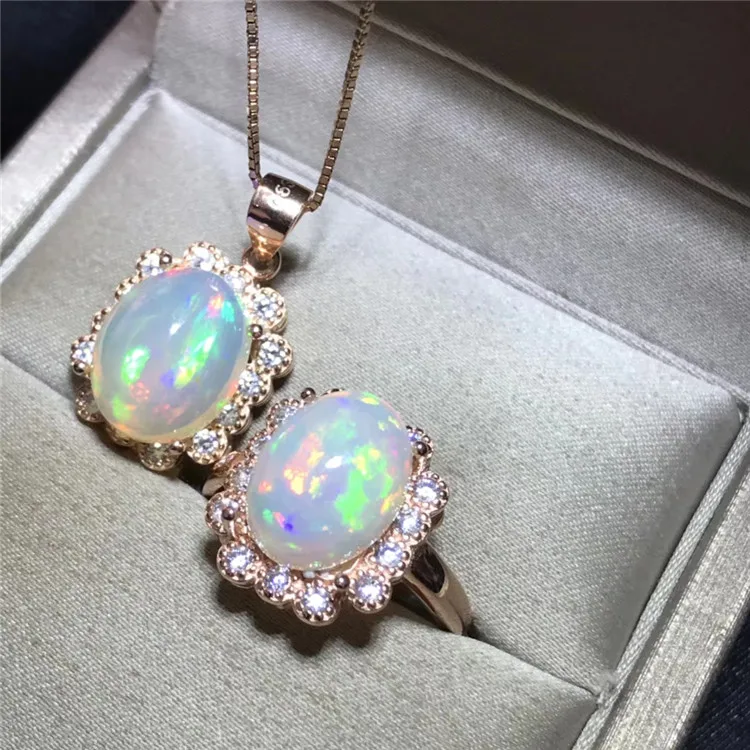 

100% NATURAL ETHIOPIAN WELO FIRE OPAL CABOCHON RING+PENDANT 1Set 8*10mm