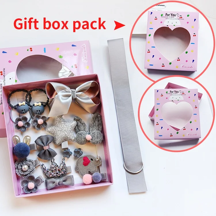 Gift Box-Gray Raindo 18 шт./кор. дети милые женские аксессуары для волос комплект ткани для младенцев с цветочным узором и бантом, заколки для волос для девочек, повязка на голову в подарок - Цвет: Gift Box-Gray