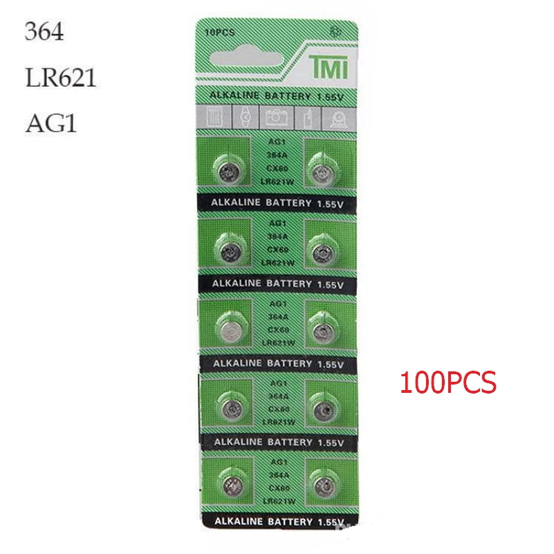 

100 PCS Watch Battery 364 621 AG1 1.55V LR621 Alkaline Electronic Battery Button Coin Cell Battery For Watch Accessories