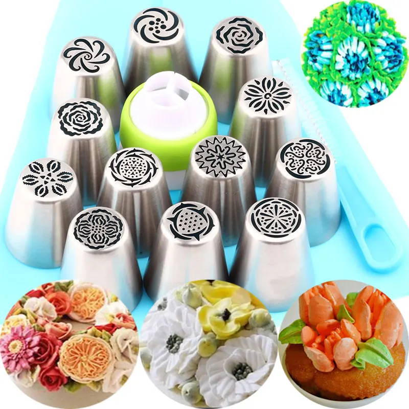 15Pcs/Set Different Style Flower Piping Nozzles Icing Russian Pastry Tips Stainless Steel Tools Fondant Decorating | Дом и сад