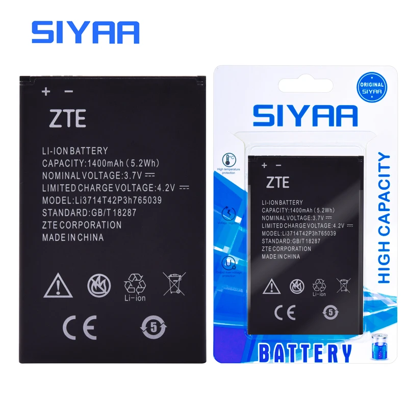 

SIYAA Phone Battery LI3714T42P3H765039 For ZTE Blade A3 T220 AF3 T221 A5 AF5 Replacement Original Battery High Capacity 1400mAh
