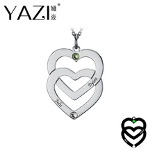 YAZI уникальное имя ожерелье сердце соединено с сердцем с двойным камнем рождения имя кулон для пары пользовательских ювелирных изделий памяти подарок