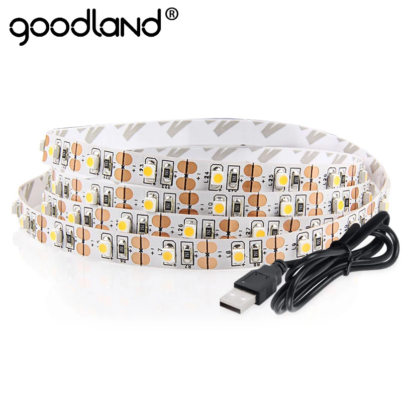 Goodland DC 5 в USB Светодиодная лента светильник SMD 3528 Светодиодный лента RGB белый теплый белый лента 50 см 1 м 2 м 3 м 4 м 5 м светодиодный задний светильник ing tv