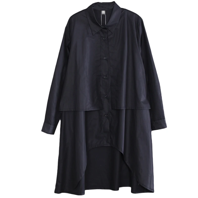 CHICEVER весенние женские топы и блузки с лацканами и длинным рукавом с асимметричным подолом, свободная черная блузка большого размера, модная одежда