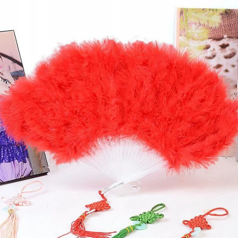 cheap DIY Chinese Style Hand Held Fan Blank Feather Folding Fan Party Wedding Home Decoration For Women Adult Dance Show