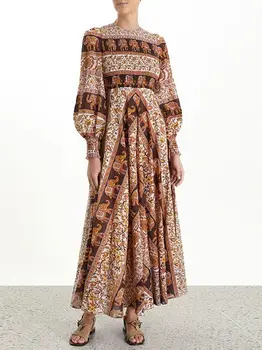 

2019 Print Lantern Sleeve Fashion O Neck Dress Sexy Women Full Vintage Temperament Night Club Body com Party Dresses Wholesale