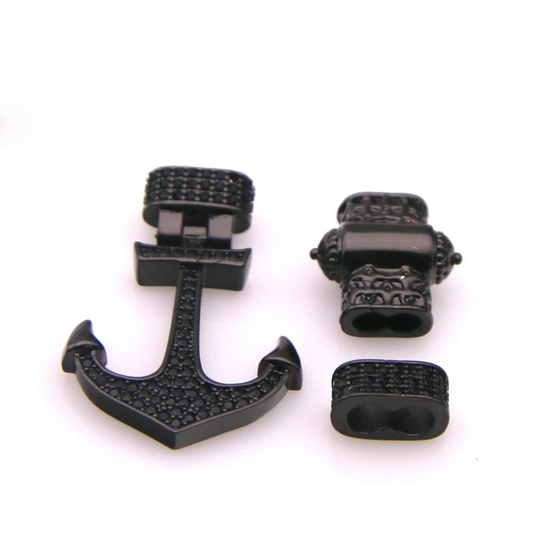 

34.5*22 MM 3pcs 1 Set 2017 Hot Sale Anchor Shape Black Cubic Zirconia CZ Micro Pave Beads For Jewelry Bracelet DIY Making