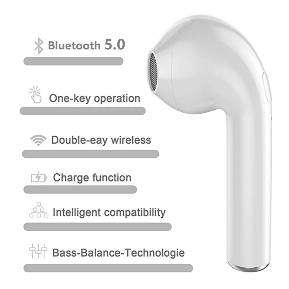 Беспроводные наушники i7s tws Bluetooth 5,0, бинауральные стерео Bluetooth наушники, спортивные наушники с микрофоном для всех смартфонов