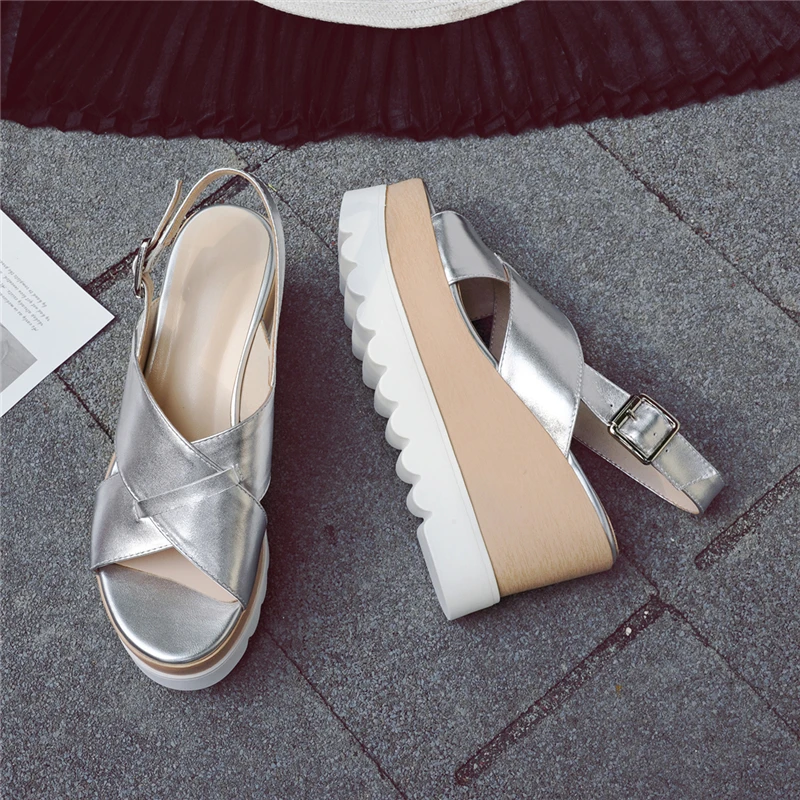 DoraTasia/ г., новые летние женские сандалии на толстой платформе модная летняя обувь из натуральной лакированной кожи для ДЕВУШЕК Женская обувь на танкетке