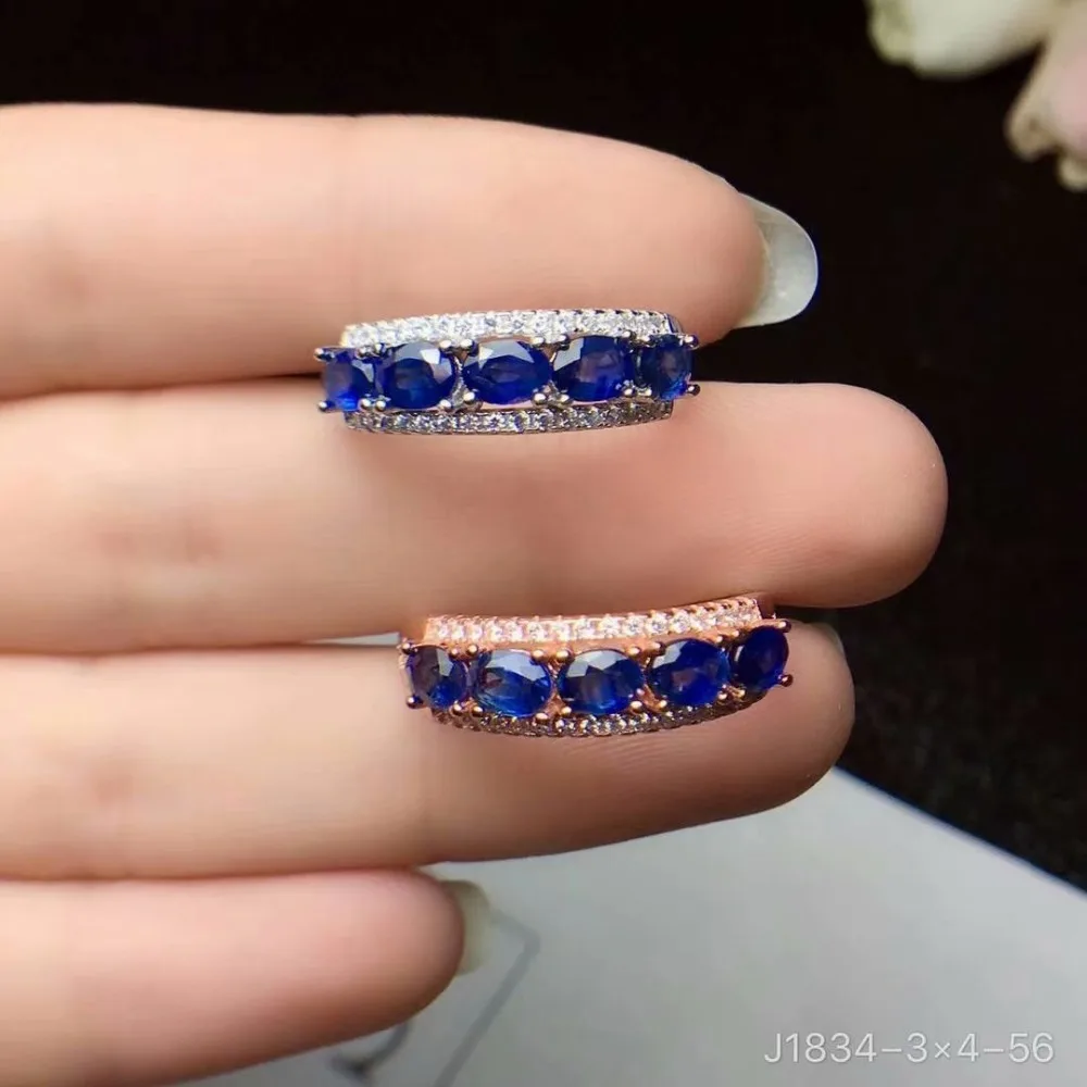 100% 925 sterling silver real Natural sapphire Rings fine Jewelry gift women open wholesale new 3*4mm cj030408agl
