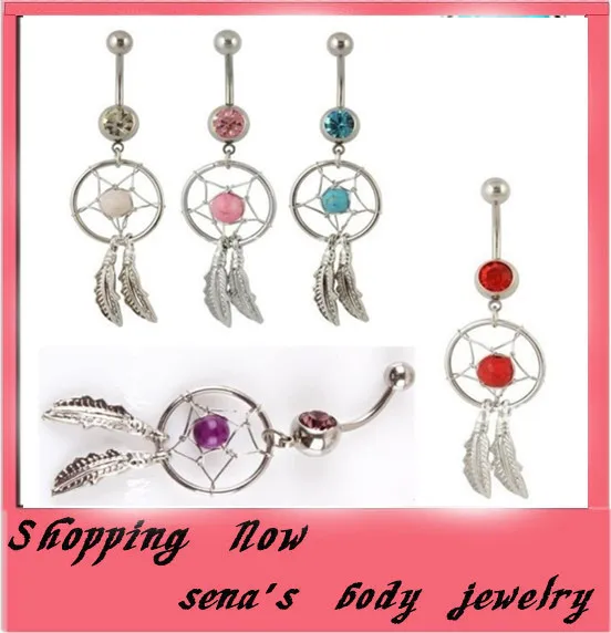 

Fashion piercing tragus earring dream catcher dangle belly navel ring barbell body jewelry Free shipping mix 6color 12pcs/lot