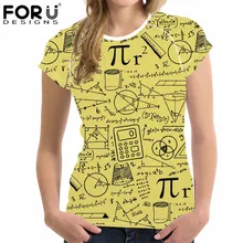 FORUDESIGNS/летние женские футболки с математическим узором, Повседневные Дышащие женские футболки с круглым вырезом, летние топы с коротким рукавом, женские футболки