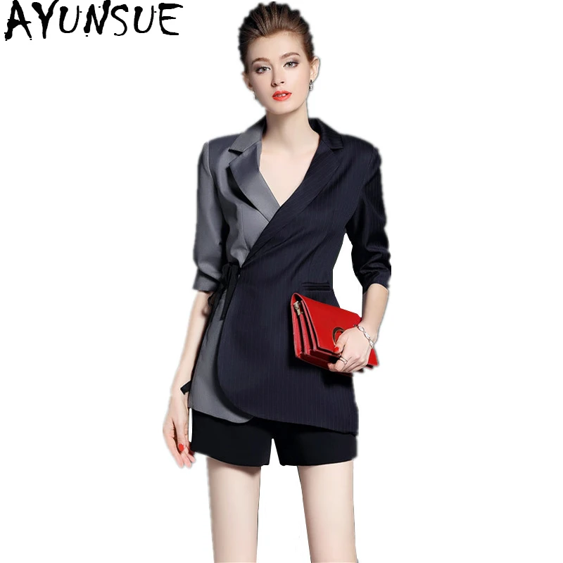 Ayunsue 2018 Демисезонный мода полосы пиджак женский Повседневное Для женщин костюм тонкий Для женщин Пиджаки для женщин Куртки jaqueta feminina wyq1067