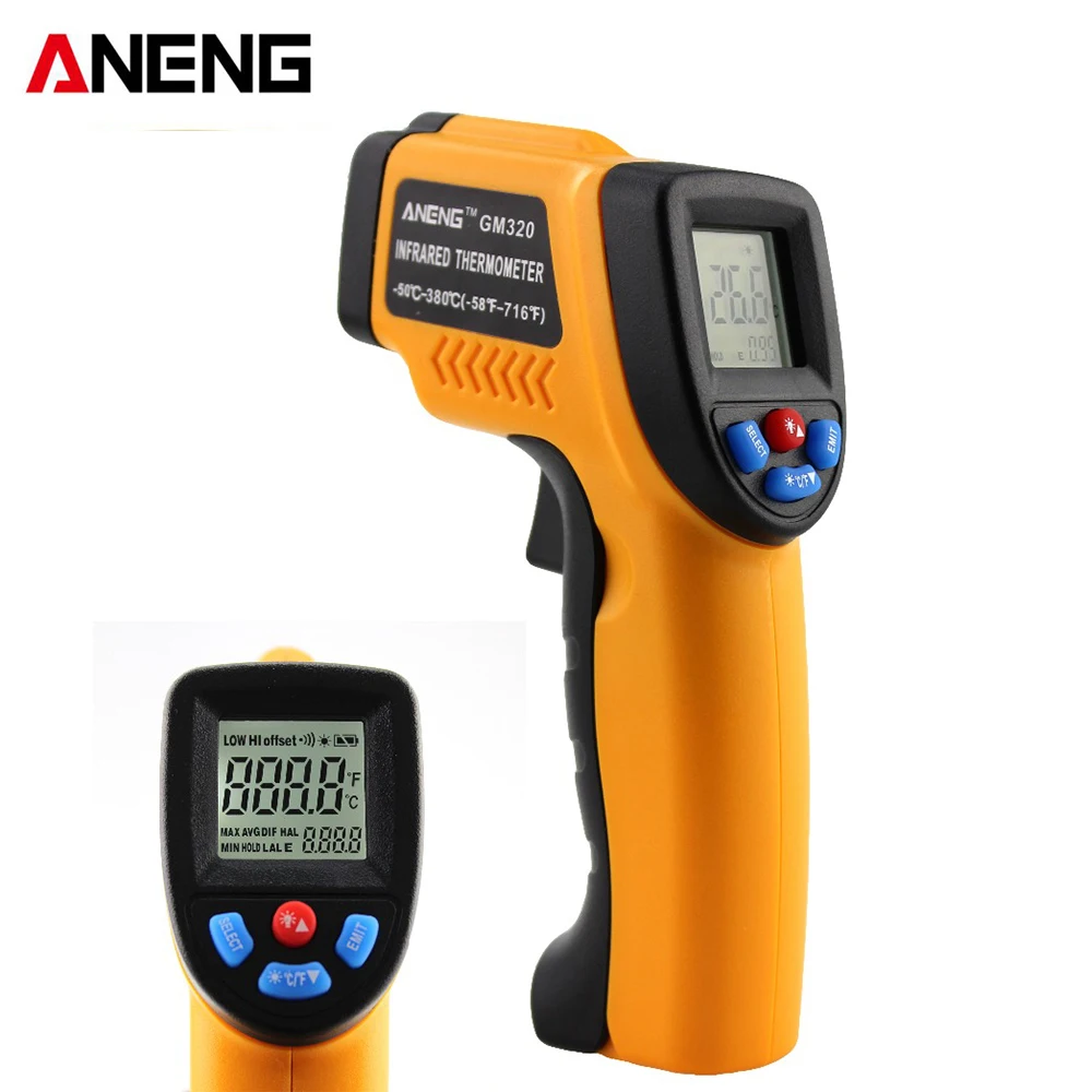 ANENG GM320 Бесконтактный ЖК-цифровой инфракрасный термометр промышленный