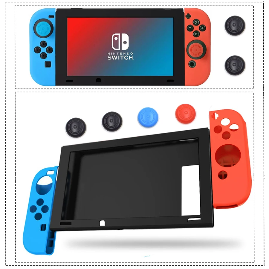 

For Nintend Switch Protective Case Silicone Soft Cover Skin with 4 Analog Caps for NintendoSwitch Console and Joy-cons