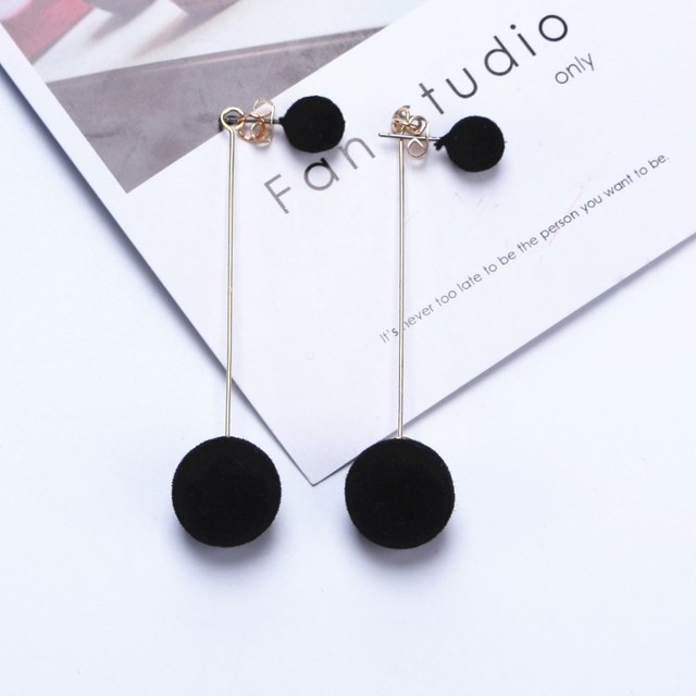 Statement Red Black Fashion Plush Ball Earrings For Women Korean Velvet Round Tassel Long Earrings Gift Jewelry