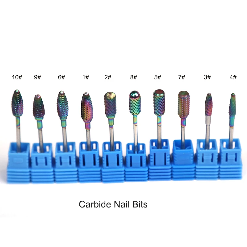 

2 PCS / Lots 10 Types Rainbow Tungsten Carbide Burrs Nano Coating Nail Drill Bits Metal Bits