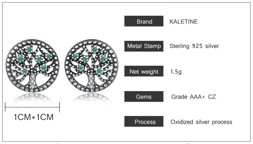 Калетин, индийские серьги, древо жизни, зеленый CZ, серьги-гвоздики для женщин, 925 пробы, серебро, винтажное ювелирное изделие для помолвки KLTE032