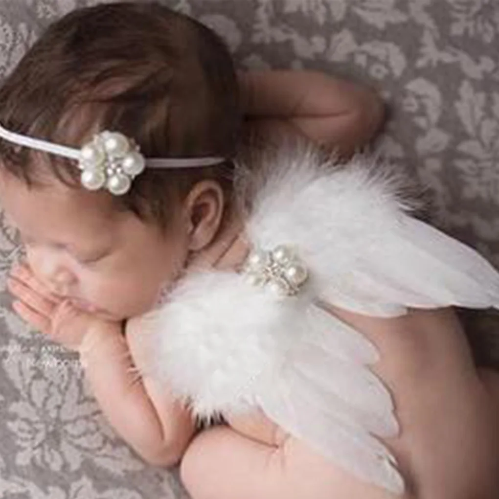 

Baby Newborn Pearl Angle Feather Wing And Headband Photograph Prop Suit Infant Clothes Suit