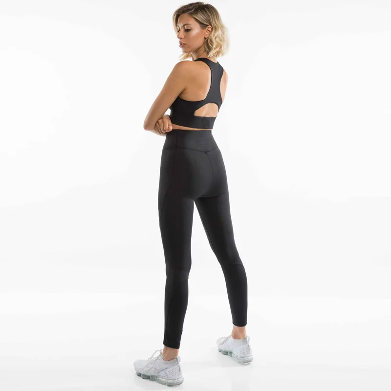 Women Yoga Set Tracksuit Fitness Set Pink Gray Sexy Ensemble Sportswear Gym Wear Running Clothing Sport Suit Tank Top Leggings