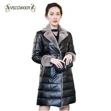 2018new зима Для женщин Пояса из натуральной кожи куртка Мех животных воротники средней длины тонкий моды элегантные Для женщин кожаные пальто Высокое качество wlx130