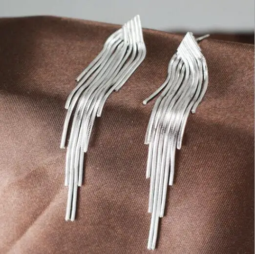 925 Sterling Silver Exaggeration Tassel Earrings For Women Fashion