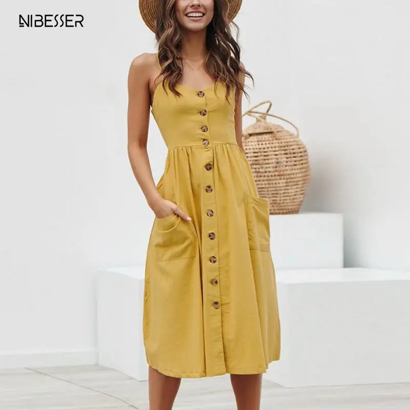 

NIBESSER 2019 Women Summer Dress Sexy Straps Bohemian Floral Beach Dress Girls Fashion Leopard Print Pocket Sundress Vestidos