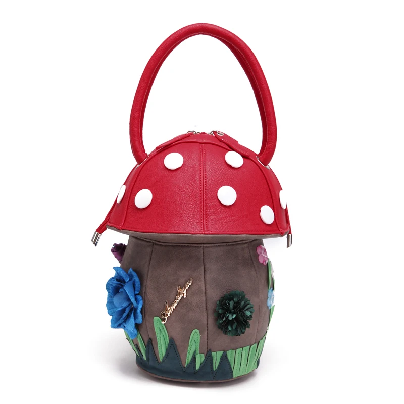 

Cute Mushroom Handbags PU Tote Bags Itaily Design Creative Personality Bags Contrast Fun Kids Girl Women Holiday Gifts 2018