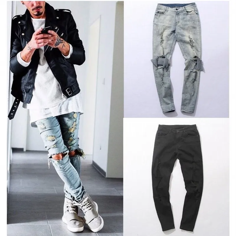 New Harajuku Jeans Strappati Mens Stivali di Cotone Jeans Uomo Blu Al  Ginocchio Lato Foro Sottile Strappato Used Skinny Denim Pants|distressed  skinny|denim pantsboots jeans men - AliExpress