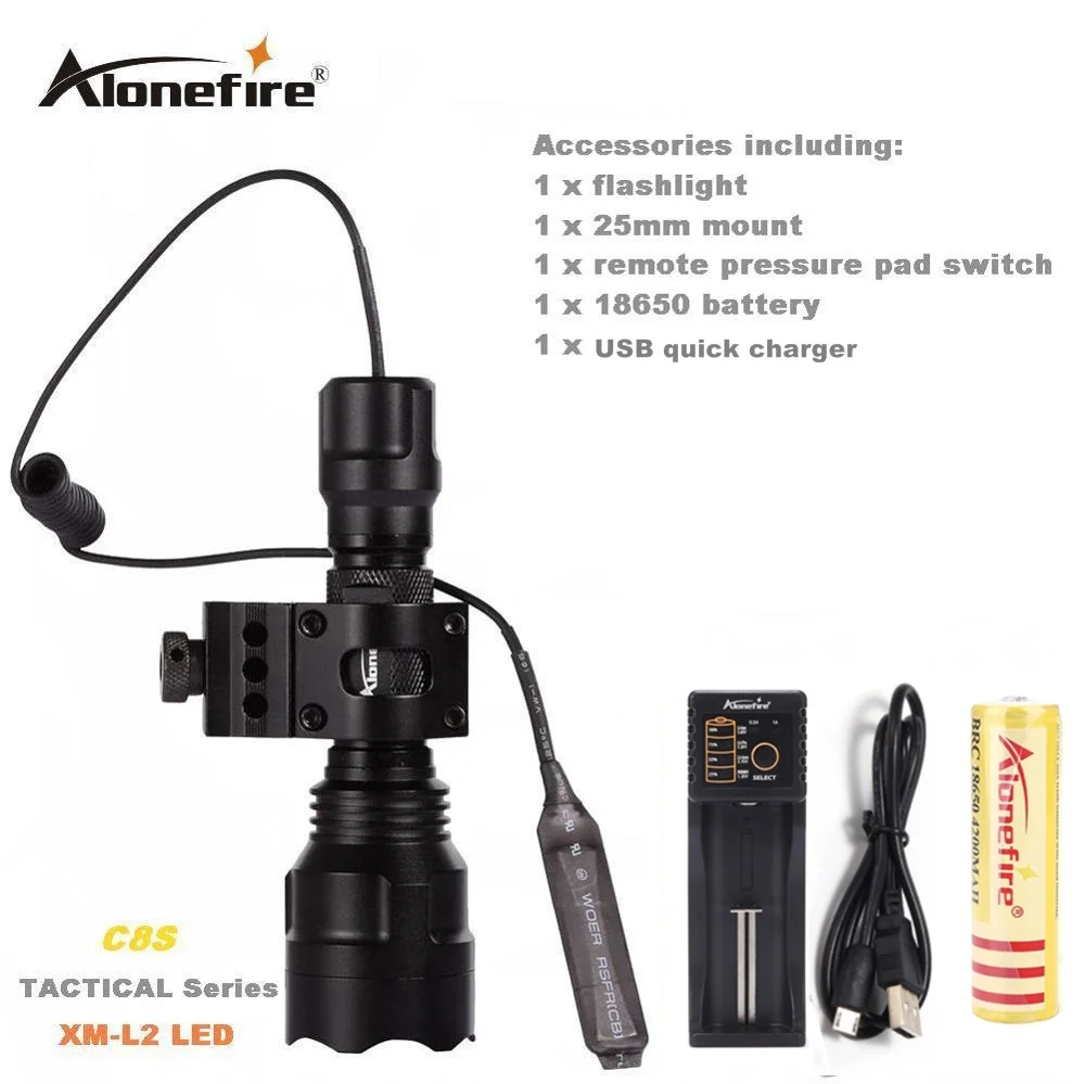 AloneFire C8 CREE XM-L2 U3 светодиодный тактический светильник фонарь 20 мм крепление для страйкбола прицел ружья светильник 18650 батарея - Испускаемый цвет: Option D